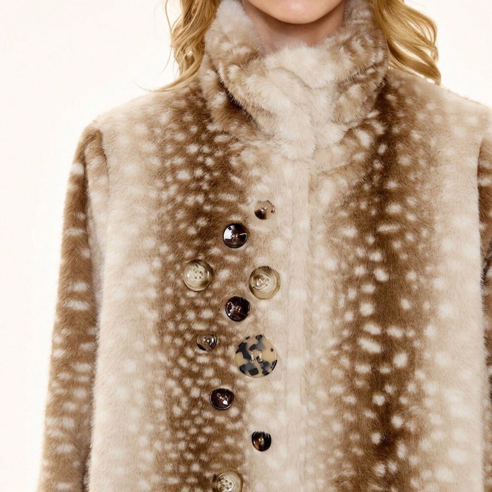 Multicolor Casual Women's Holiday Faux Fur Jacket - Picture 3 of 6